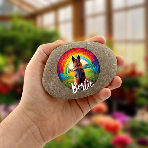 Rainbow German Shepherd Personalised Pebble